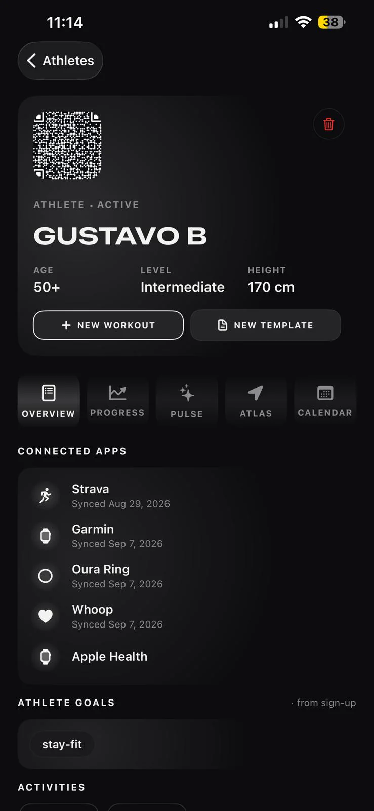 SKYNA Personal coach dashboard with every athlete's training and health in one view