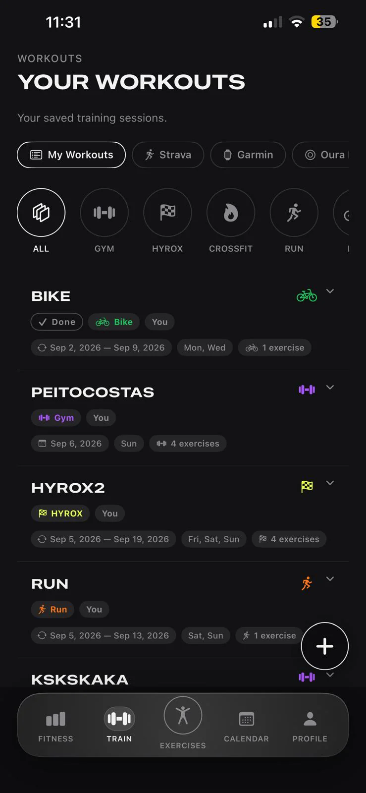 SKYNA multi-sport workout tracking for gym, running, cycling, swimming, CrossFit, HYROX and triathlon
